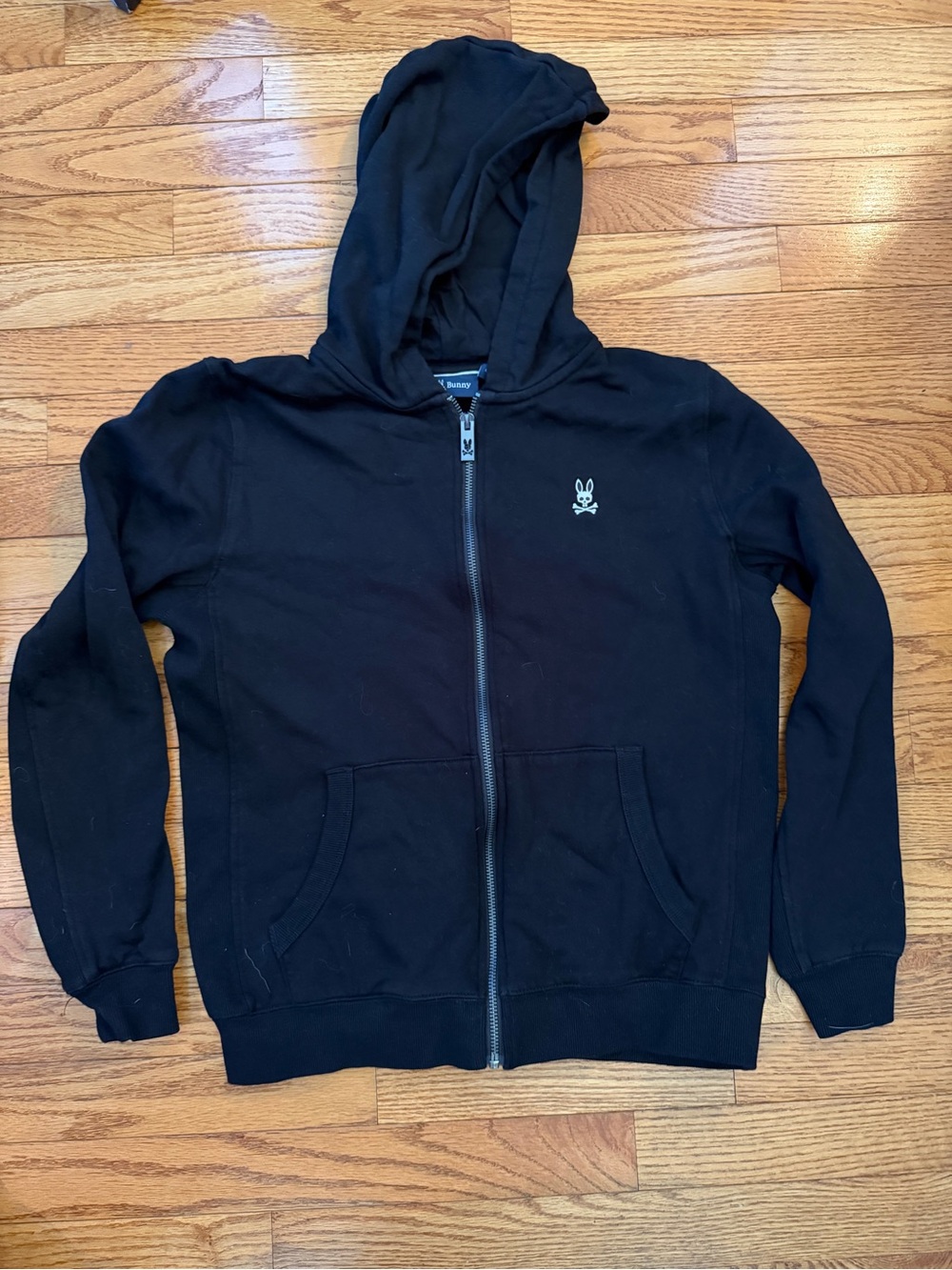 Psycho Bunny kids Black Full-Zip Hoodie with Logo. Back to school. Unisex